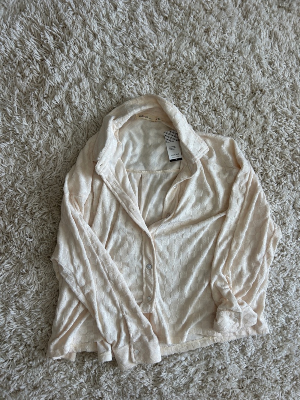Light Cream Textured Button-Front Women's Blouse